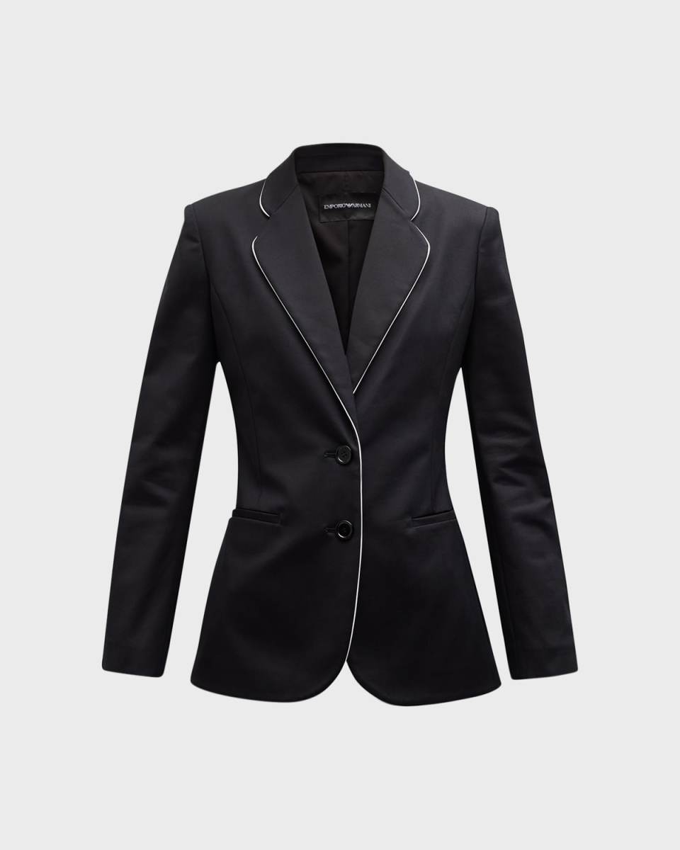 Piped Single-Breasted Cotton-Blend Blazer